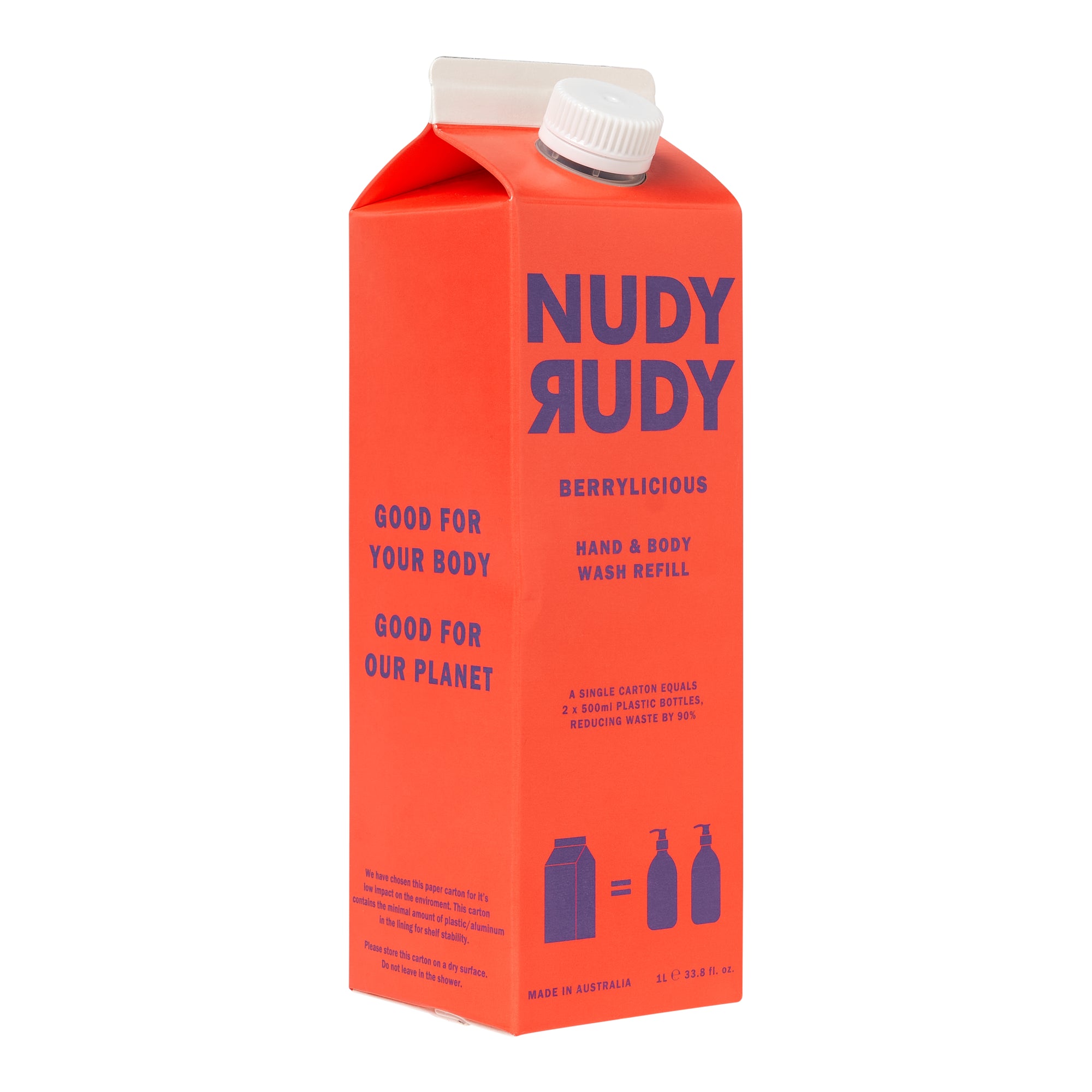 Nudy Rudy Berrylicious x 3 Refill Hand/Body Wash 1lt Carton